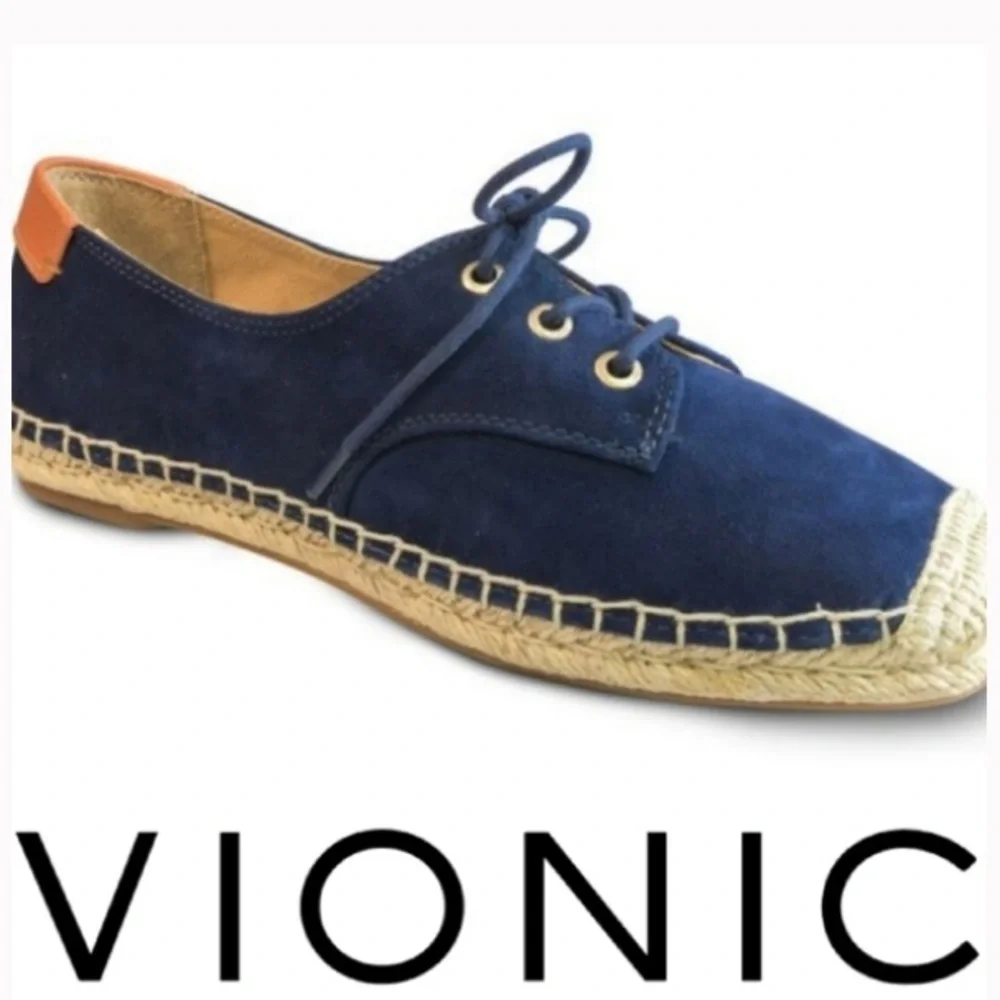 Vionic Blue Lace Up Espadrille Shoes Sneakers with Jute Wrap Detail